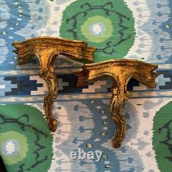 Pair Stunning Wood Carved Italian Florentine Gold Gilt Wall Bracket Sconce Shelf