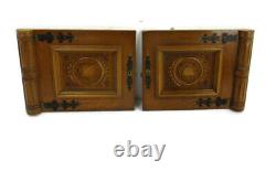 Pair Vintage Carved Wood Door Panels Breughel Style Architectural Salvaged 40s