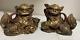 Pair Vintage Chinese Red & Gilt Wood Carved Statue Fu Foo Dog Temple Lions