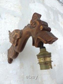 Pair Vintage French Carved Wood Gothic Chimera Wall Light Sconce Gargoye #3