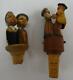 Pair Wood Carved Anri Mechanical Wooden Cork Bottle Stoppers Italian Moving
