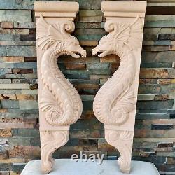 Pair Wood Carved Gothic Dragon Wall Door Corbel Balusters Stair Fireplace mantel