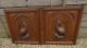 Pair Antique Wood Carved Hunting Cabinet Panels Birds