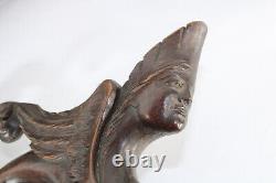 Pair antique wood carved pediment sphinx figurine rare