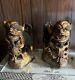 Pair Of Antique Chinese Wood Carved Foo Dogs Luck Sculpture