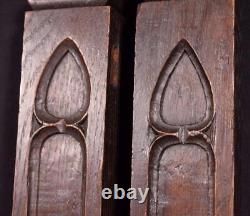 Pair of Antique Gothic Carved Architectural Trim Panels in Solid Oak Wood