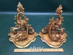 Pair of Antique Rococo Italian Florentine Gold Gilt Carved Wood Wall Shelves