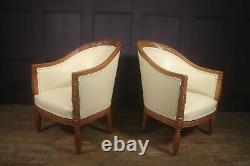 Pair of Carved Pear-wood French Art Deco Armchairs, antique, vintage, original