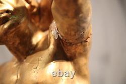 Pair of Gold Leafed Antique Wood Carved Pedestals Male Figures