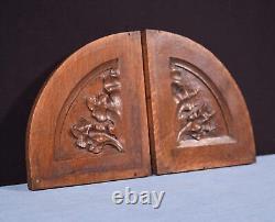 Pair of Gothic Carved Architectural Panels/Trim in Solid Oak Wood Salvage