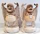 Pair Of Happy Buddha Hands Up Whitewash 40cm (hand Carved) Rrp200