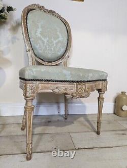 Pair of Louis XV style Fauteuil Chairs Studded Edge Carved Back Frame Legs