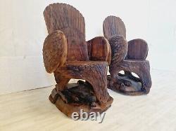 Pair of Tree Trunk Carved American Eagle Armchairs
