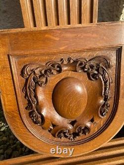 Pair of solid oak antique art nouveau wooden carved Shield panels carvings 1900