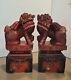 Rare Ancient China Carved Wood Fengshui Foo Dog Pair 10.5 Collector's Treasure