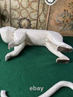 RARE Matching Pair Of MID CENTURY CARVED WHITE WASHED WOOD MONKEY SCULPTURES