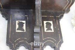 RARE PAIR french napoleon III wood carved inlaid figurines wall consoles shelf
