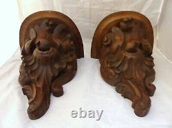 RARE Pair Huge 13 Walnut Wood Carved Wall Console French Church Rococo Shell