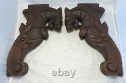RARE Pair Huge 18 Gothic Oak Wood Carved Wall Console French 19th Foot lamp