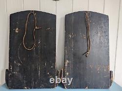 Rare Pair Antique 19th Century Carved Panels Wall Sconces Glass Eyes