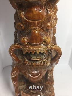 Rare Vintage Chinese Boxwood Wood Carved Dragon Statue (Pair)