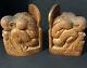 Rare Vintage Hand Carved Wood Bookends Statue Man Weeping Bali Mcm Signed Pair