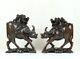 Stunning Antique Pair Of Chinese Carved Hardwood & Silver Inlaid Water Buffalo