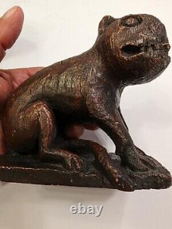 VTG Pair Creepy Prehistoric Mythical Brown Resin Wood Carved Figurines 3.75H