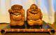 Vtg Pair Of Japanese Hand Carved Wooden Statues (7 Lucky Gods) Daikoku & Ebisu