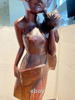 Vintage BALI WOMAN Man Hand Carved WOOD Sculpture Couple Statue Balinese Nude