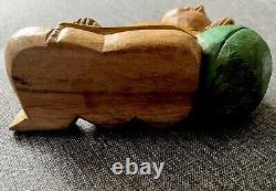 Vintage Carved Wood Sleeping Children Chinese Oriental Asian Decor Boy Girl Pair