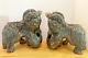 Vintage Chinese Solid Wood Carved Foo Dogs Pair, Male & Female