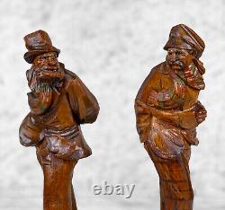 Vintage German Bavarian Wood Carved Figural Man Sculptures A Pair