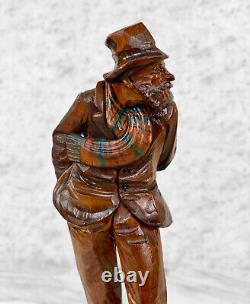 Vintage German Bavarian Wood Carved Figural Man Sculptures A Pair