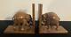 Vintage Hand Carved Wood Elephant Bookends With Tusks A Pair Made In India