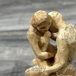 Vintage Hand Carved Wood Figure Statue Nude Pair Man Holding Woman 5 Tall