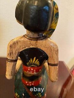 Vintage Indonesian Hand Carved Wood Painted Statues Couple Loro Blonyo Set of 2