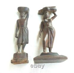 Vintage Old Antique Rosewood Fine Hand Carved Tribal Couple Wooden Figure Statue