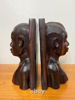 Vintage Pair Hand Carved Ironwood / Ebony Wood Figural Male & Lady Bookends, 9