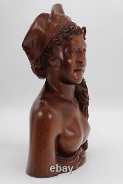 Vintage Polynesian Warrior & Princess Pair Large Hand Carved Wood Sculptures
