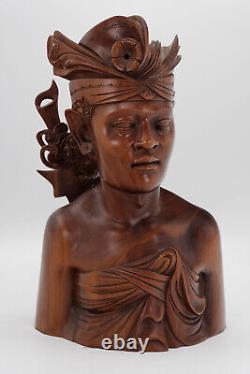 Vintage Polynesian Warrior & Princess Pair Large Hand Carved Wood Sculptures