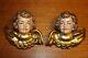 Vtg 3.4 Pair Hand Carved Wood Wall Angel Putto Cherub Heads Figures Germany