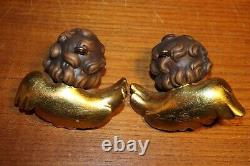 Vtg 3.4 Pair Hand Carved Wood Wall Angel Putto Cherub Heads Figures Germany
