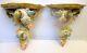 Vtg Pair Italian Wall Shelves Brackets Carved Wood Gilt Rococo Painted