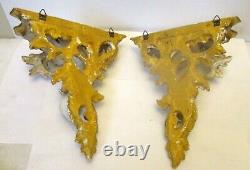 Vtg PAIR ITALIAN WALL SHELVES BRACKETS Carved Wood Gilt ROCOCO Painted