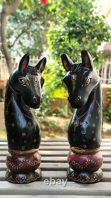 Wood Horse Head Bust Pair Old Hand Made Pained Carved Unique Collectible Home