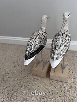Wooden Artisan Hand Carved & Painted Pair of Curlew Birds on Stands
