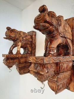 Wooden Elephant Corbel Pair. Wall décor. Handmade Carved from wood 12 size