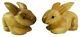 Wooden Rabbit Hare Carving Hand Carved Pair Of Baby Rabbits Natural Finish
