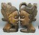 X2 Pair Of African Tribal Solid Wood Ladies Face Carvings Wall Art Plaques